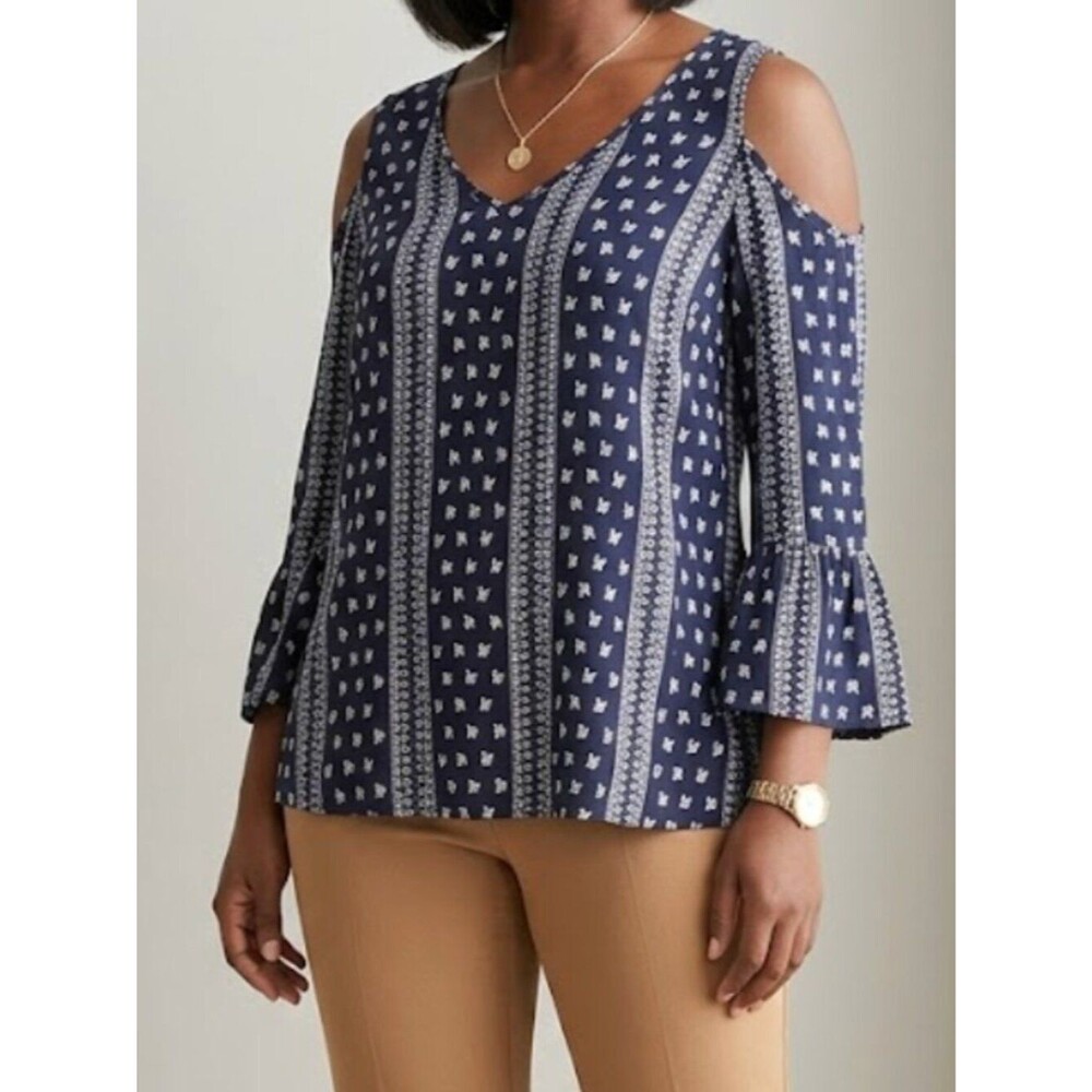 Mittoshop NWT Western Open Shoulder Bell Sleeve Bandana Print Blouse Size Small